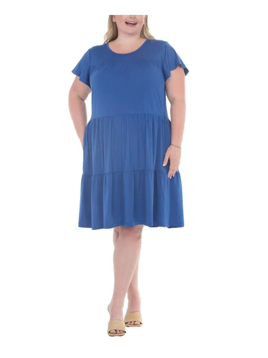 Платье-трапеция с воланами и рукавом-фонарик Plus Size Flutter-Sleeve Ruffle Tiered Dress White Mark — изображение 1 из 5
