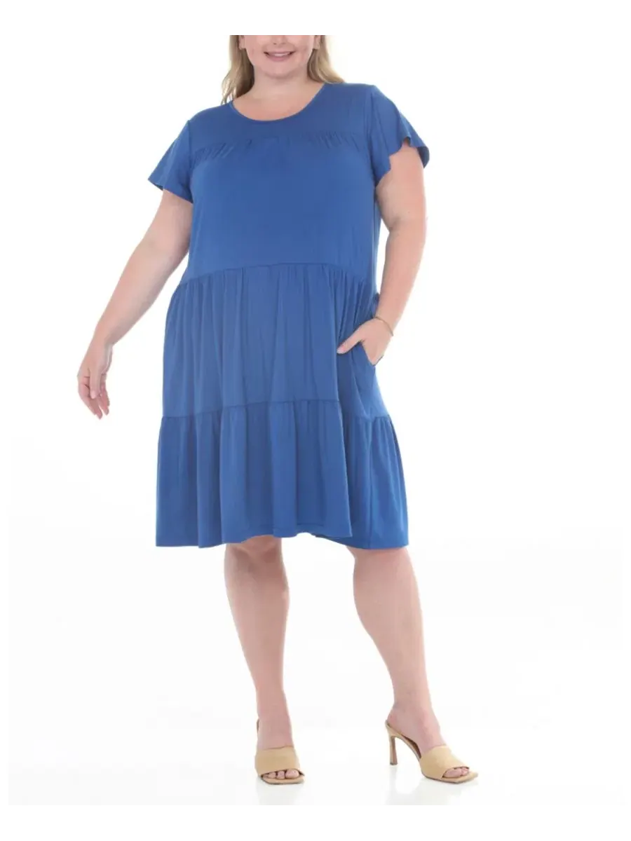 Платье-трапеция с воланами и рукавом-фонарик Plus Size Flutter-Sleeve Ruffle Tiered Dress White Mark — изображение 2 из 5