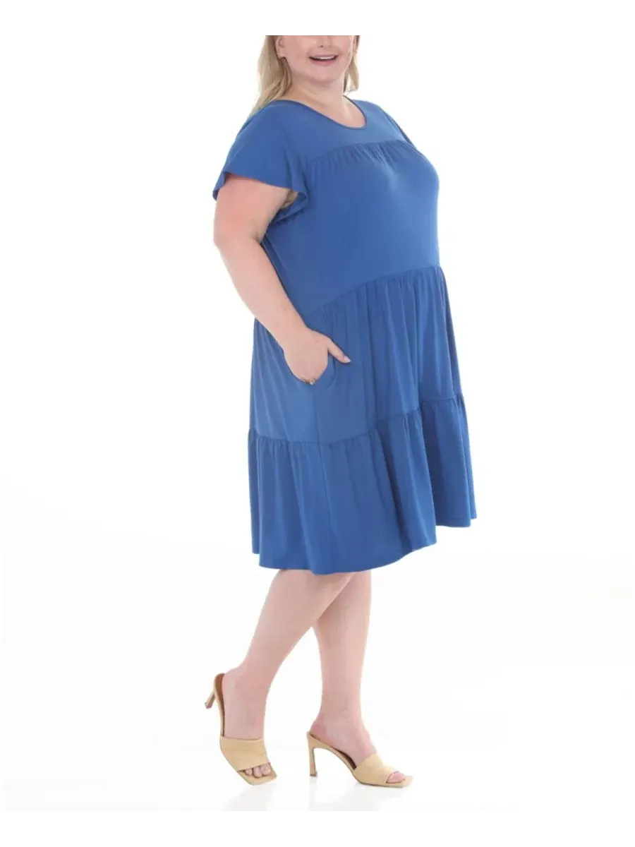 Платье-трапеция с воланами и рукавом-фонарик Plus Size Flutter-Sleeve Ruffle Tiered Dress White Mark — изображение 3 из 5