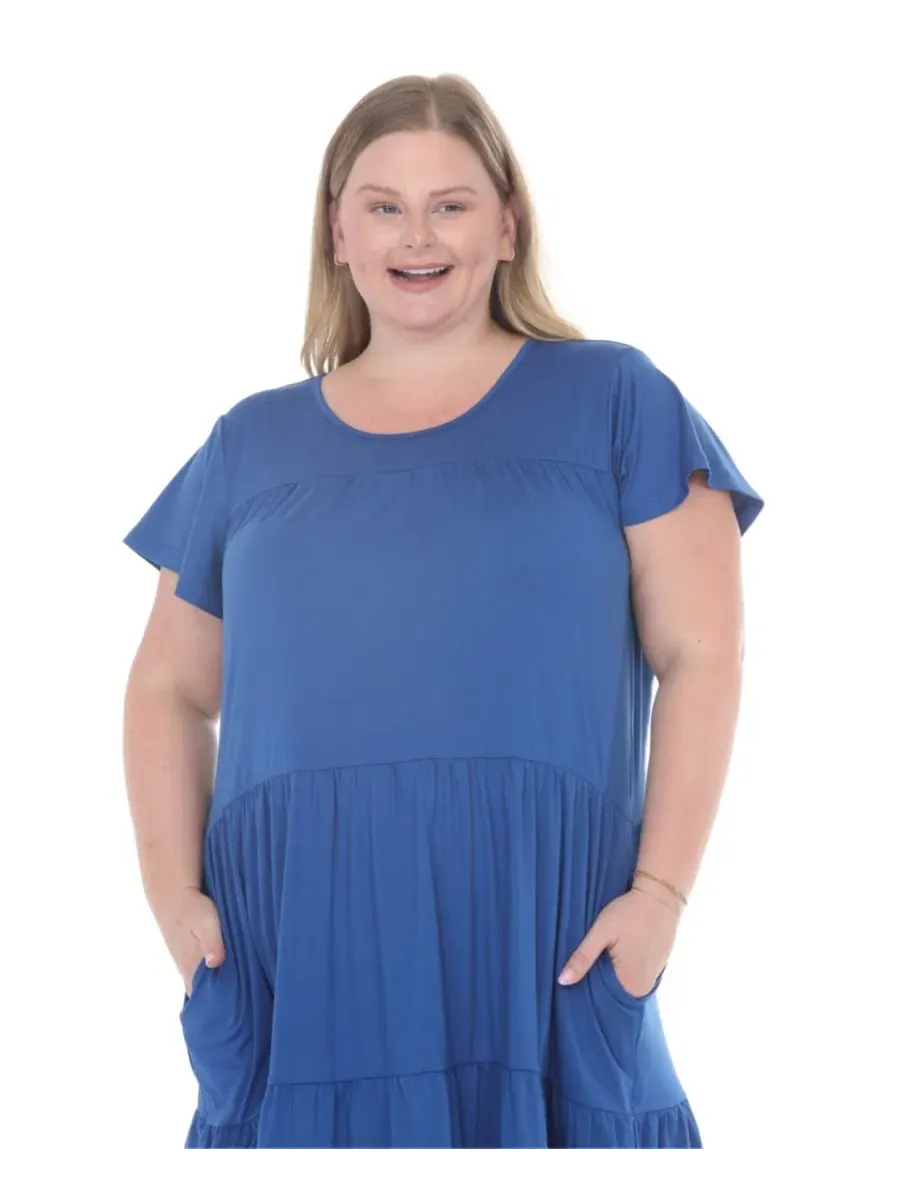 Платье-трапеция с воланами и рукавом-фонарик Plus Size Flutter-Sleeve Ruffle Tiered Dress White Mark — изображение 4 из 5