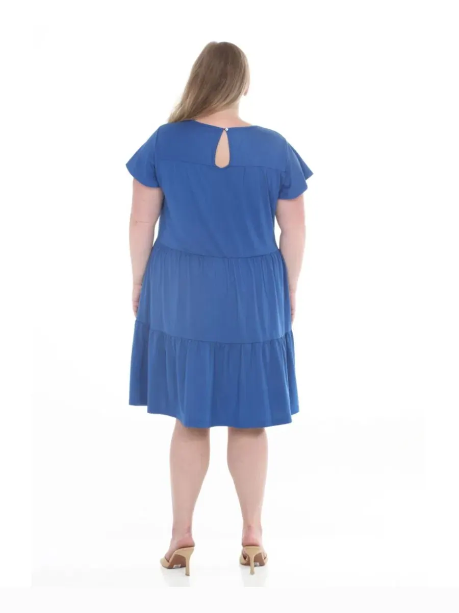 Платье-трапеция с воланами и рукавом-фонарик Plus Size Flutter-Sleeve Ruffle Tiered Dress White Mark — изображение 5 из 5