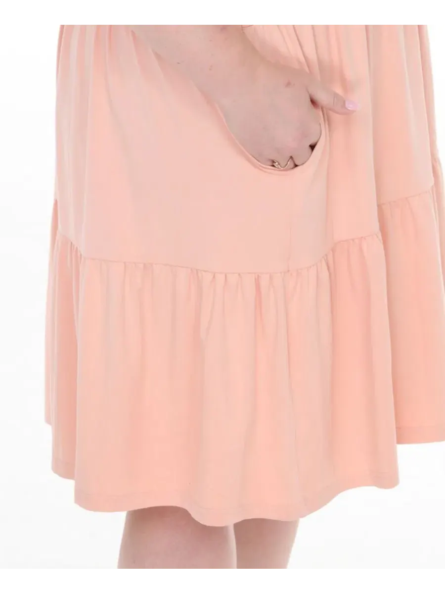 Платье с воланами и рукавом-фонарик Plus Size Flutter-Sleeve Ruffle Tiered Dress White Mark — изображение 4 из 5, розовый