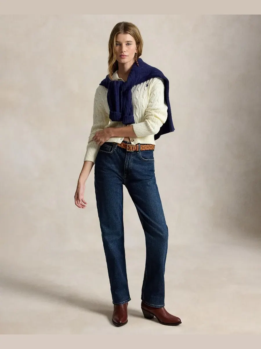 Кардиган женский с воротником-поло, длинным рукавом Polo Ralph Lauren — изображение 2 из 6, кремовый