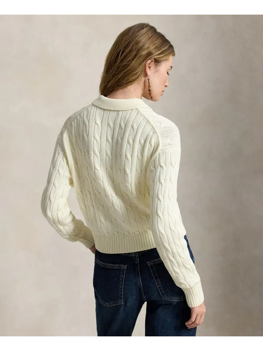 Кардиган женский с воротником-поло, длинным рукавом Polo Ralph Lauren — изображение 4 из 6, кремовый