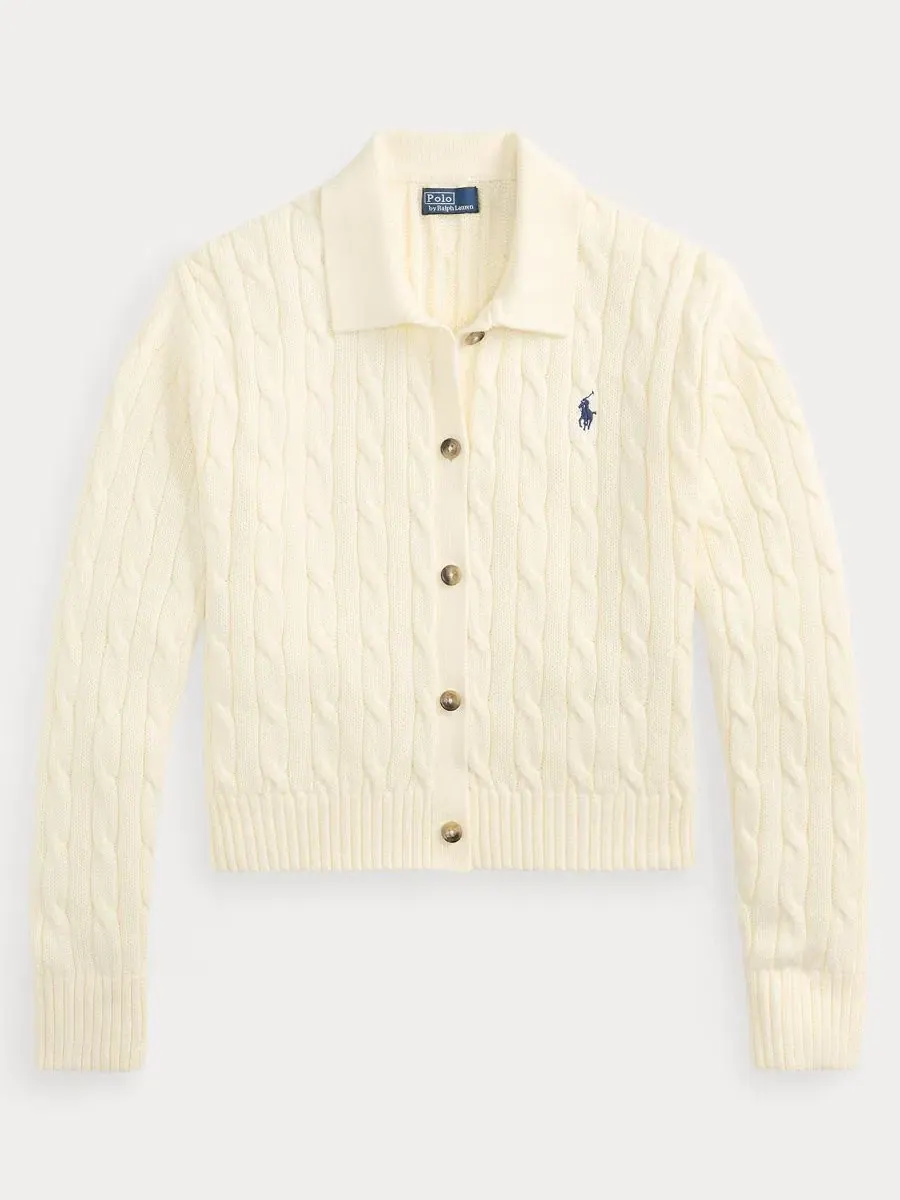 Кардиган женский с воротником-поло, длинным рукавом Polo Ralph Lauren — изображение 5 из 6, кремовый