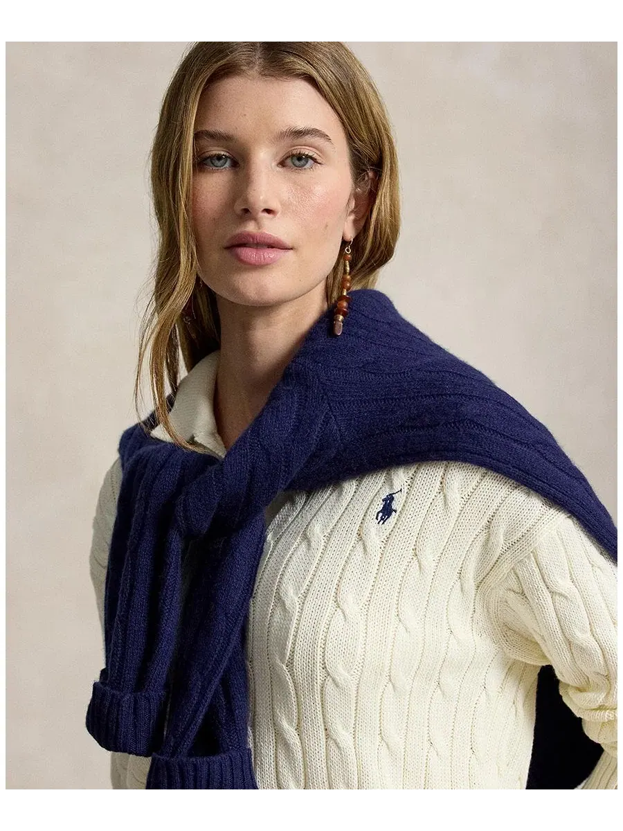Кардиган женский с воротником-поло, длинным рукавом Polo Ralph Lauren — изображение 6 из 6, кремовый
