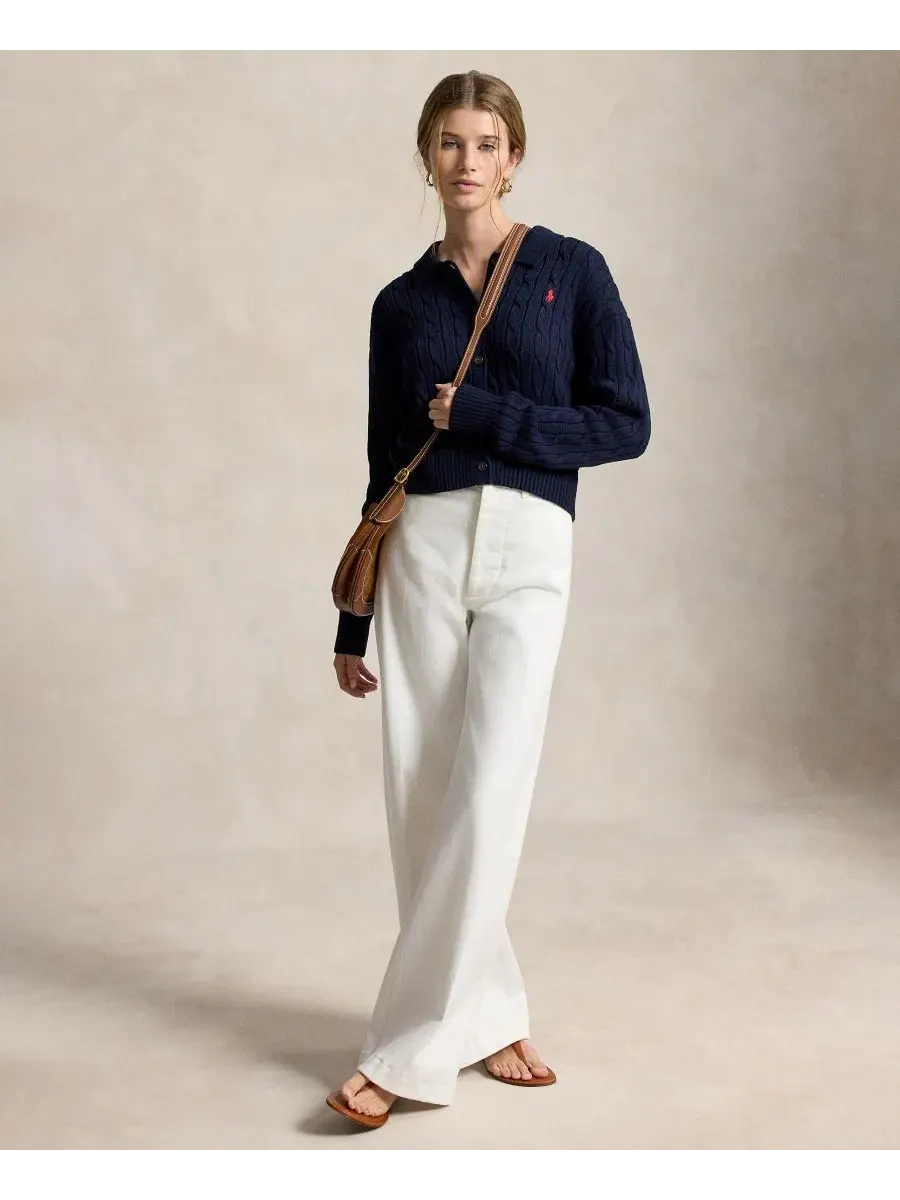 Кардиган женский с воротником-поло, длинным рукавом, из хлопка Polo Ralph Lauren — изображение 2 из 5, темно-синий