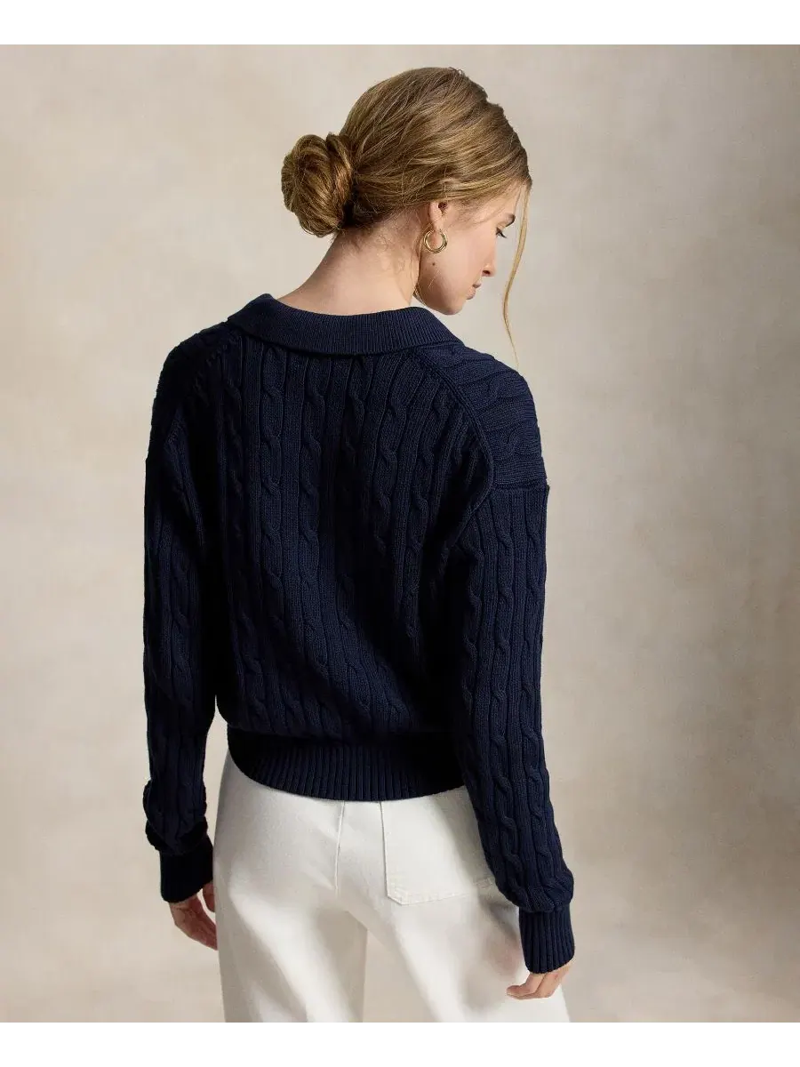Кардиган женский с воротником-поло, длинным рукавом, из хлопка Polo Ralph Lauren — изображение 3 из 5, темно-синий