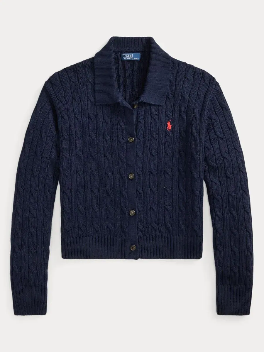 Кардиган женский с воротником-поло, длинным рукавом, из хлопка Polo Ralph Lauren — изображение 4 из 5, темно-синий