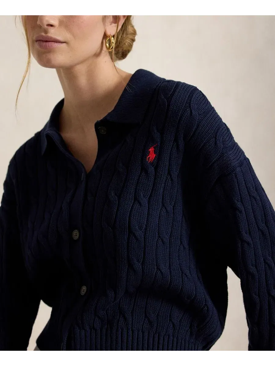 Кардиган женский с воротником-поло, длинным рукавом, из хлопка Polo Ralph Lauren — изображение 5 из 5, темно-синий