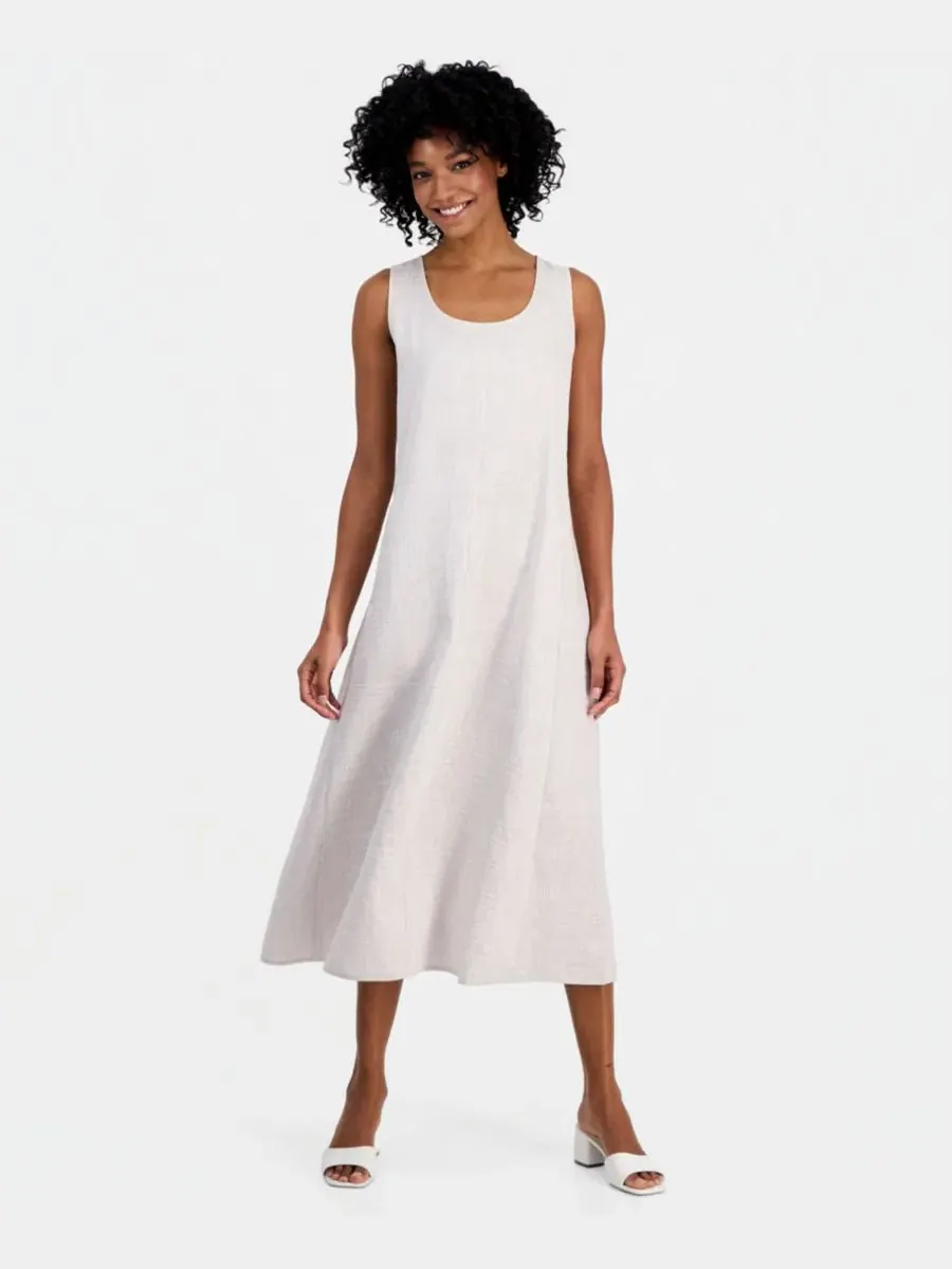 Женское полосатое платье без рукавов с вырезом-лодочкой Eileen Fisher — изображение 1 из 5, пшеница