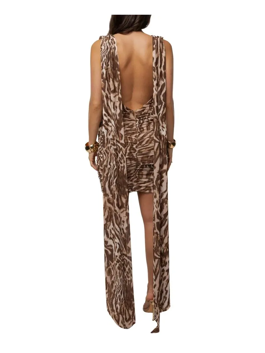 Платье мини с принтом, модель Late Hour Animal-Print Body-Con Plunge Mini Dress JLUXLABEL — изображение 4 из 9, леопардовый