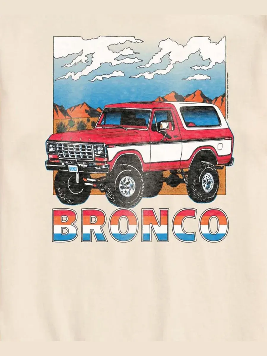 Мужская футболка с коротким рукавом и графическим принтом Ford Bronco Mountain View Airwaves — изображение 3 из 3, бежевый