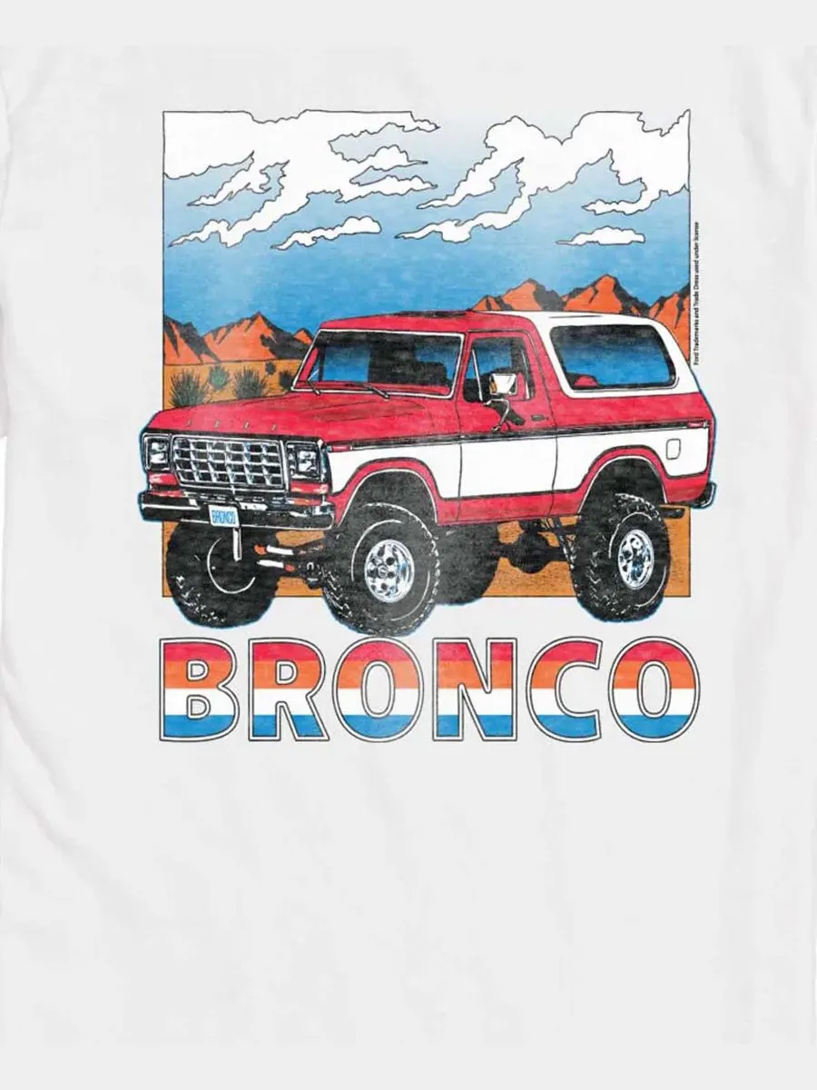 Мужская футболка с коротким рукавом и графическим принтом Ford Bronco Mountain View Airwaves — изображение 3 из 3, белый