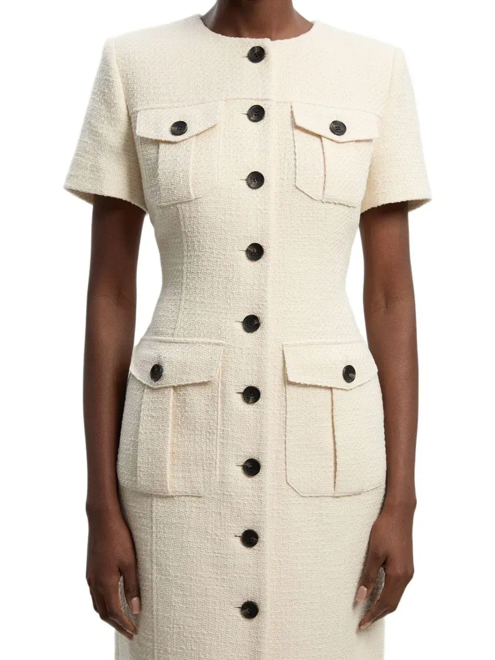 Платье миди из твида с текстурой, без рукавов Karen Millen — изображение 2 из 6, бежевый