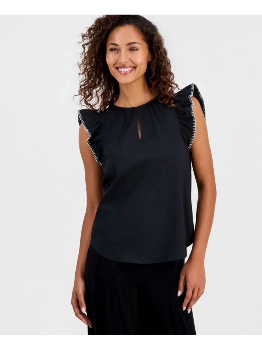 Блуза с рукавами-воланами Anne Klein — изображение 1 из 4, черный
