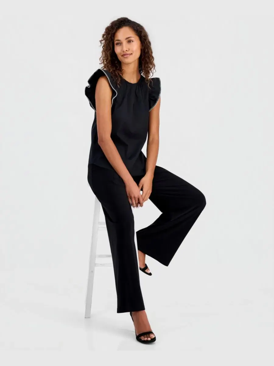 Блуза с рукавами-воланами Anne Klein — изображение 2 из 4, черный