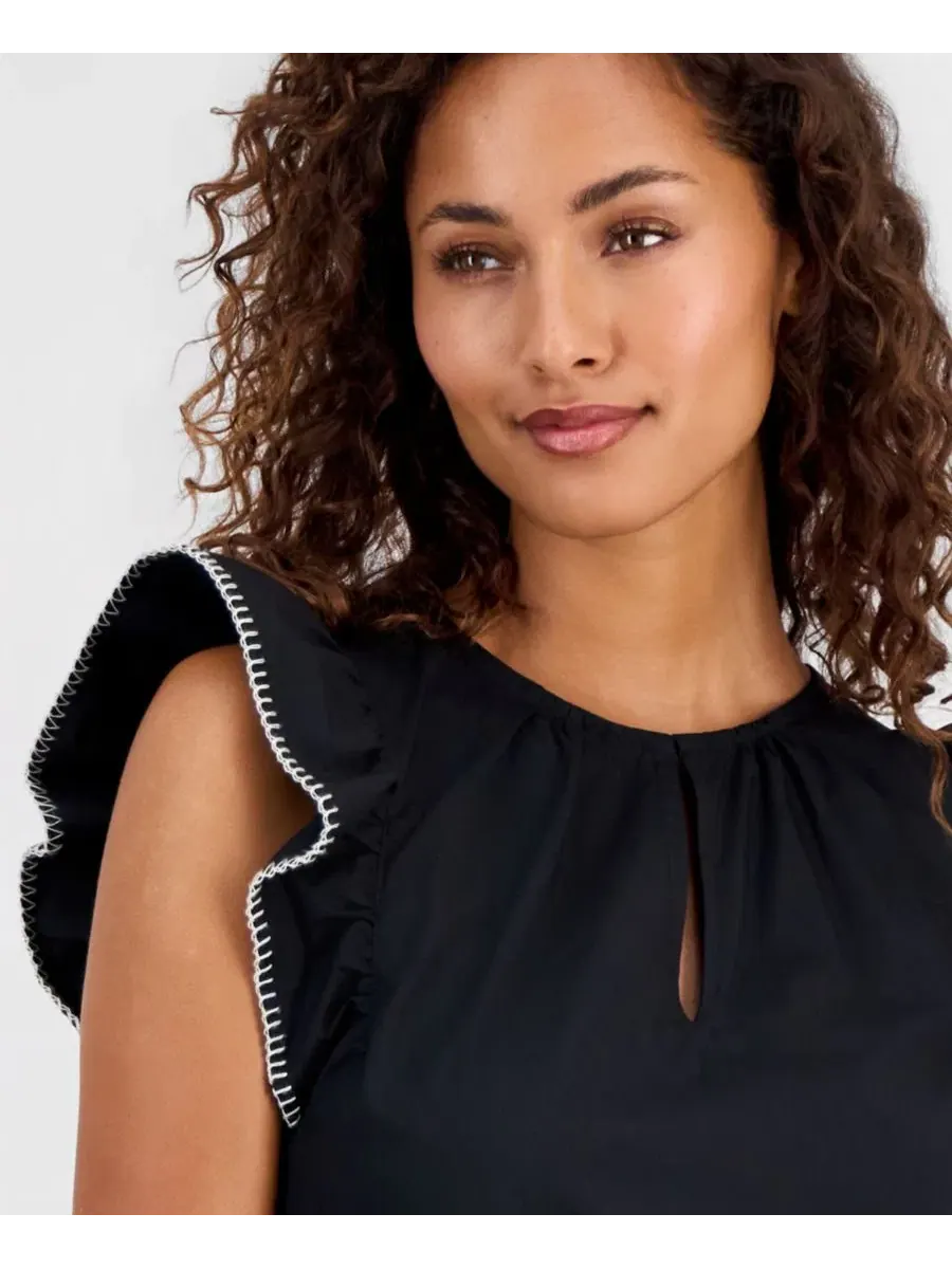 Блуза с рукавами-воланами Anne Klein — изображение 3 из 4, черный