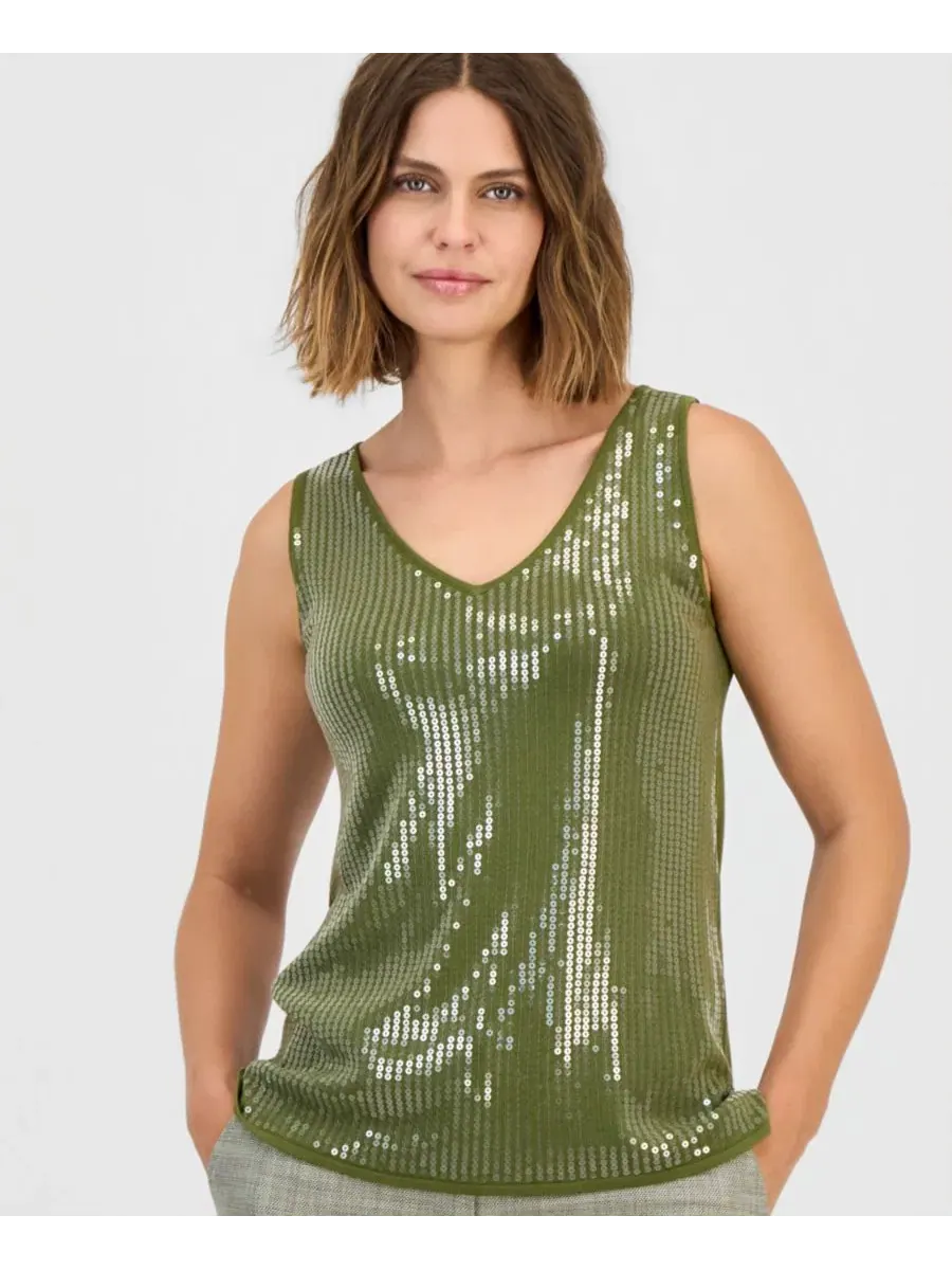 Топ с пайетками Anne Klein — изображение 3 из 4, зеленый