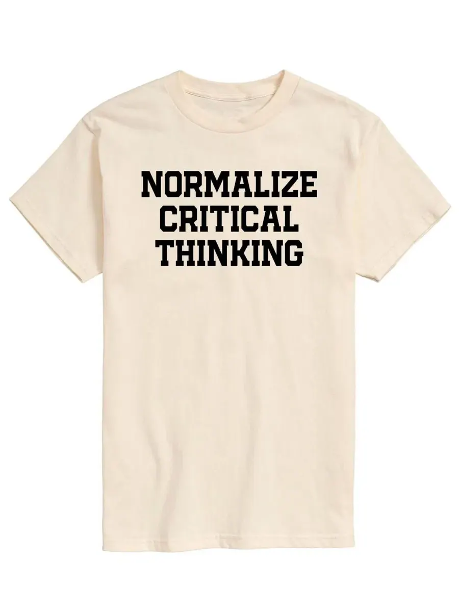 Футболка с принтом Normalize Critical Thinking AIRWAVES — изображение 1 из 3, бежевый