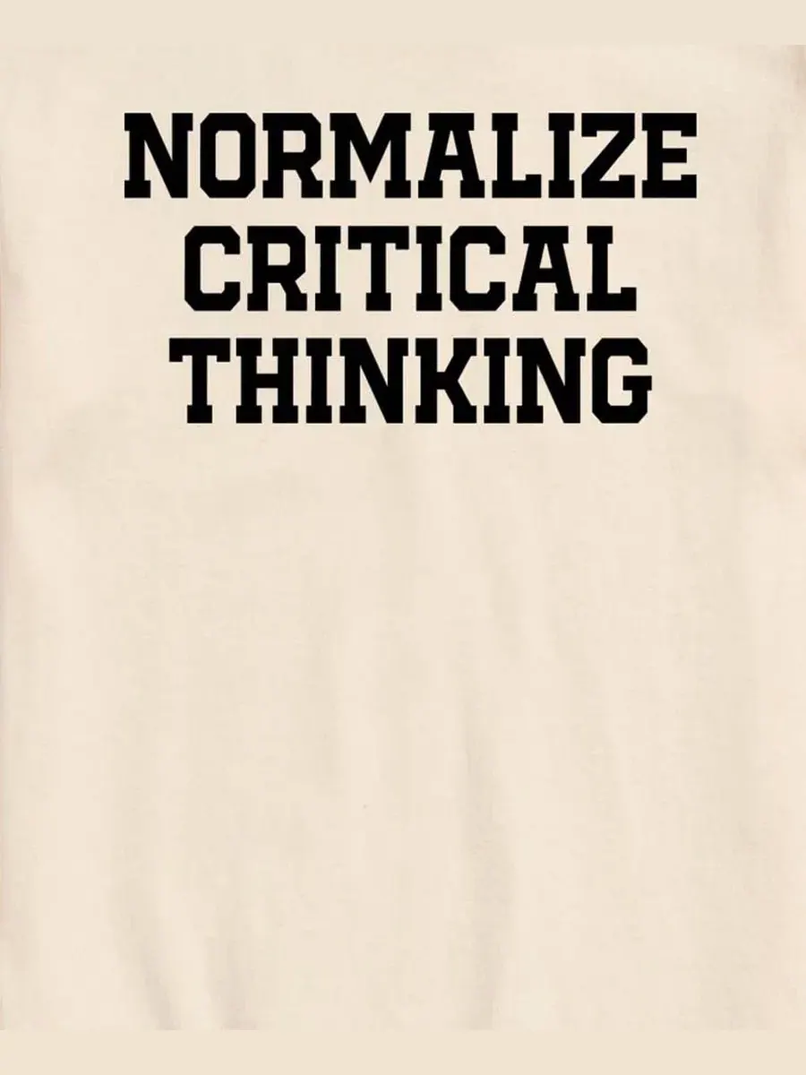 Футболка с принтом Normalize Critical Thinking AIRWAVES — изображение 3 из 3, бежевый
