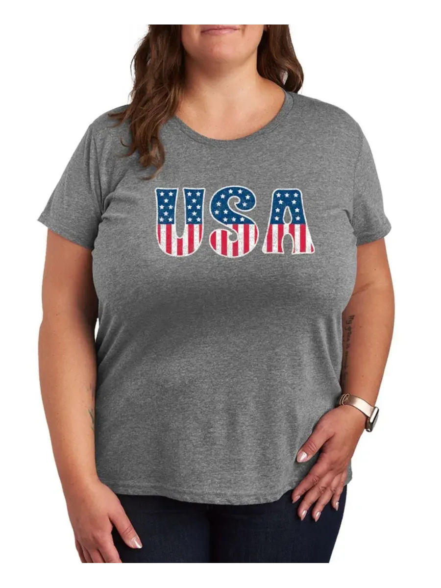 Футболка с графическим принтом USA Flag Fill, Plus Size Hybrid Apparel — изображение 1 из 3, серый