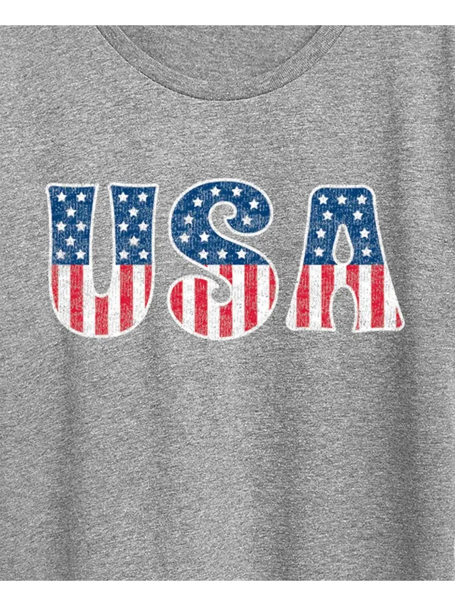 Футболка с графическим принтом USA Flag Fill, Plus Size Hybrid Apparel — изображение 2 из 3, серый