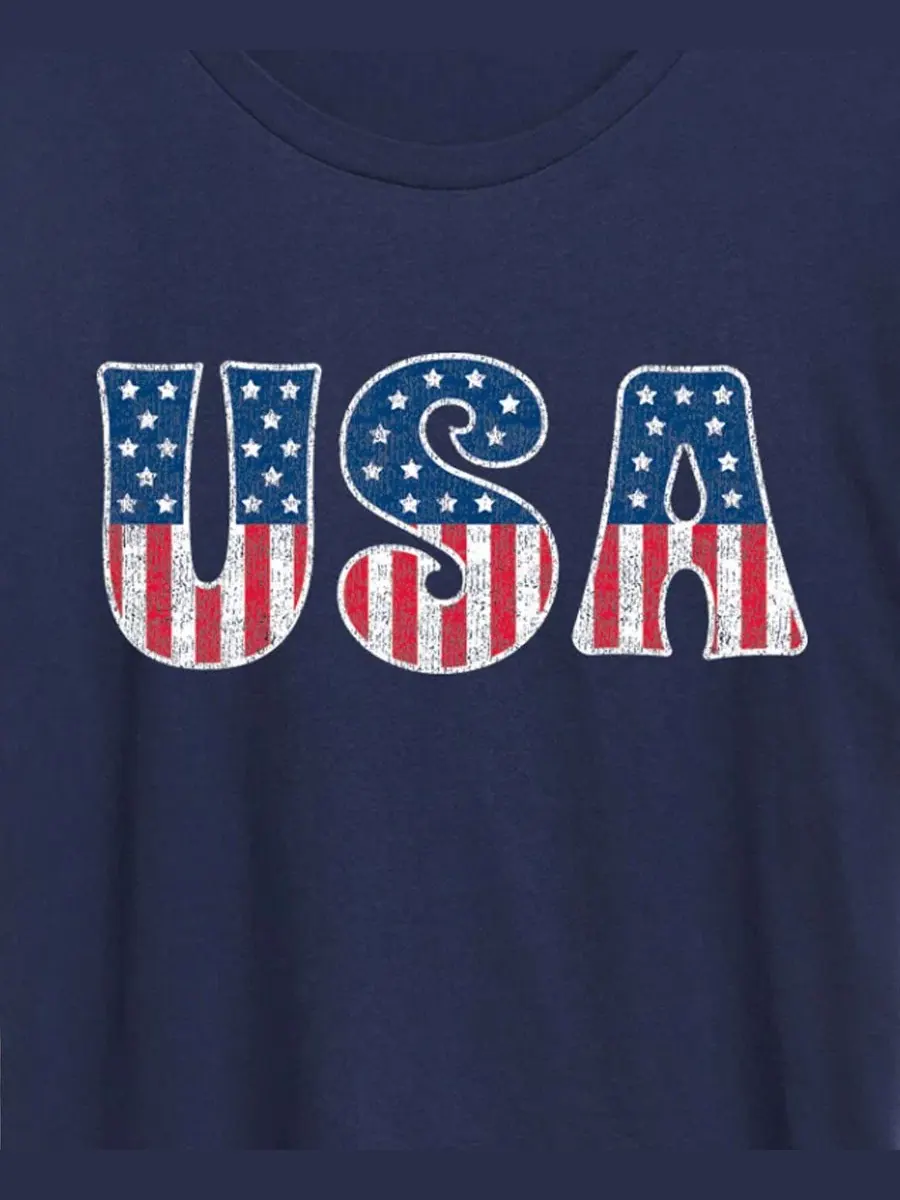 Футболка с графическим принтом USA Flag Fill, Plus Size Hybrid Apparel — изображение 2 из 3, темно-синий