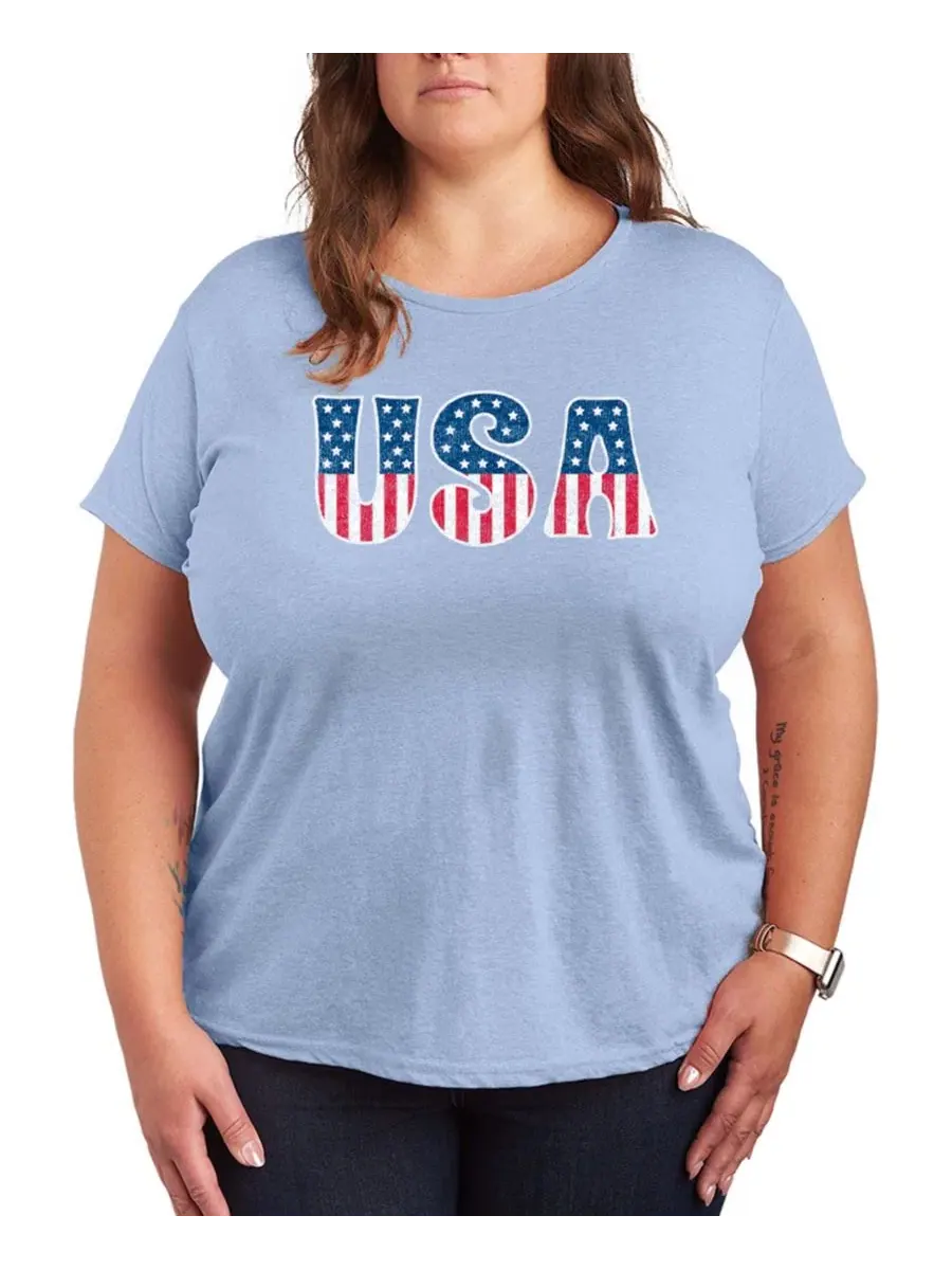 Футболка с графическим принтом USA Flag Fill Plus Size Heather Chambray Blue Hybrid Apparel — изображение 1 из 3, синий