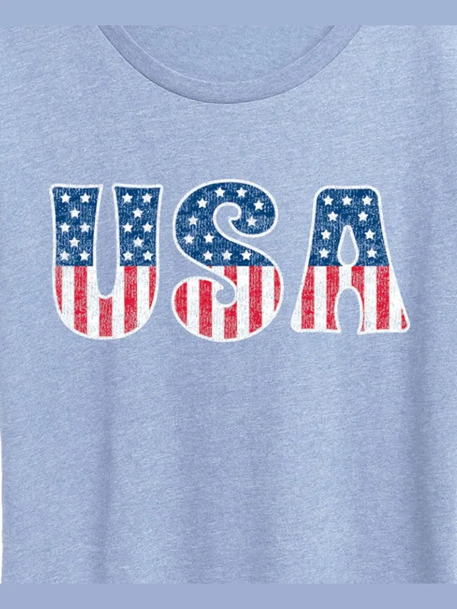 Футболка с графическим принтом USA Flag Fill Plus Size Heather Chambray Blue Hybrid Apparel — изображение 2 из 3, синий