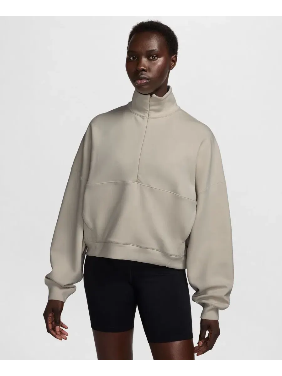 Топ оверсайз с полузамком Nike 24.7 Impossibly Soft — изображение 1 из 3, кремовый/кремовый/серый