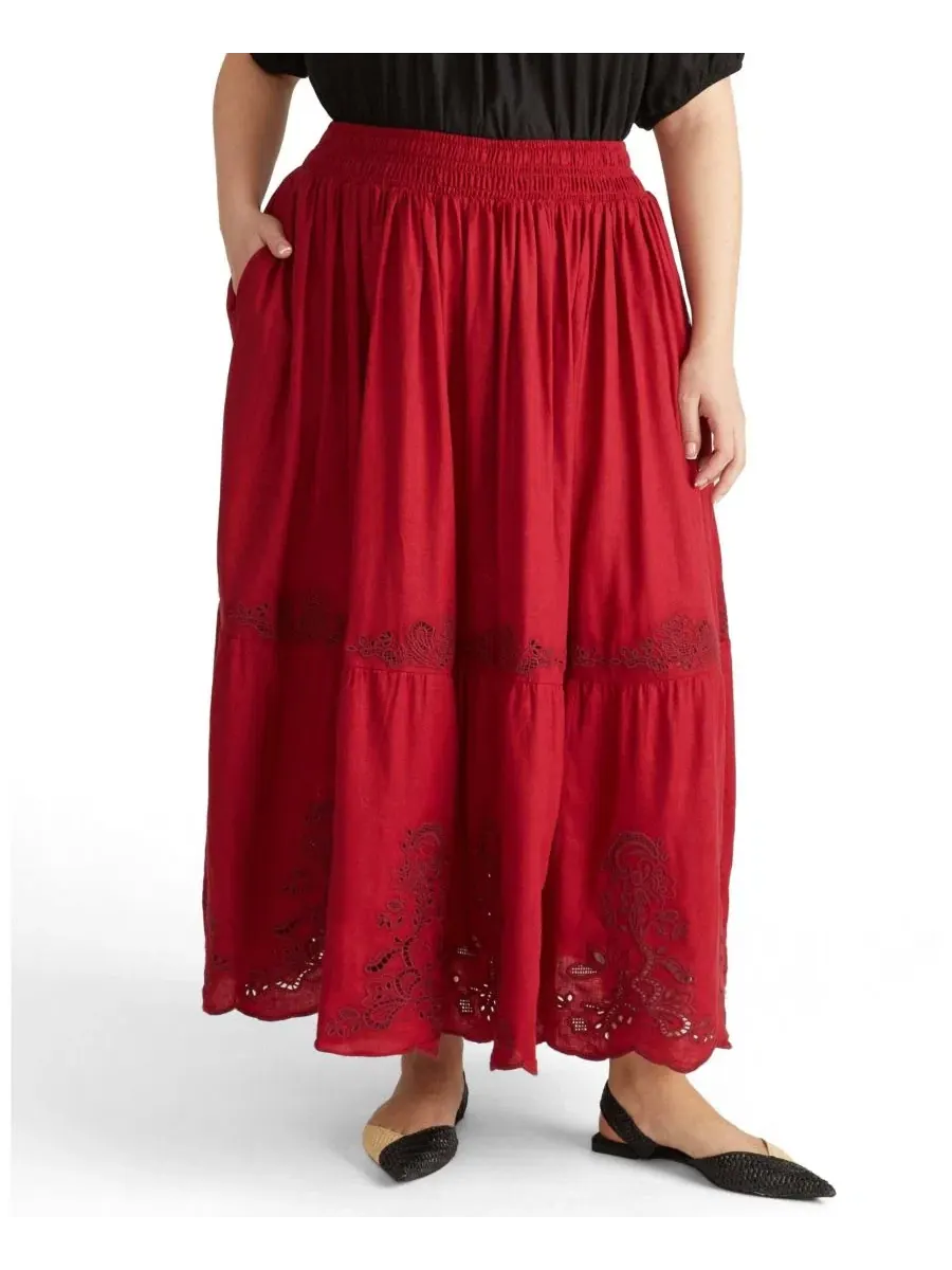 Макси-юбка с вышивкой Tosca Embroidered Universal Standard — изображение 1 из 3, красный