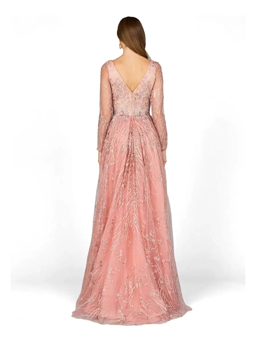 Платье-миди с длинным рукавом и overskirt, модель Elegant Overskirt Lara — изображение 2 из 3, пудровый розовый
