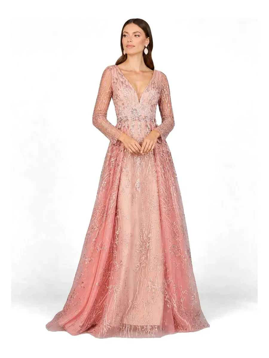 Платье-миди с длинным рукавом и overskirt, модель Elegant Overskirt Lara — изображение 3 из 3, пудровый розовый