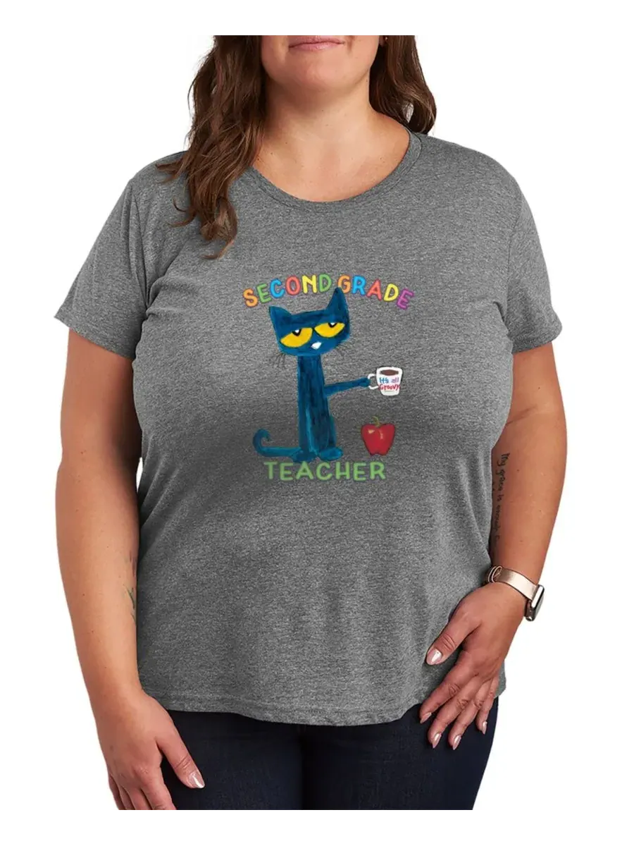 Футболка с принтом Pete the Cat Second Grade Teacher Hybrid Apparel — изображение 1 из 3, серый