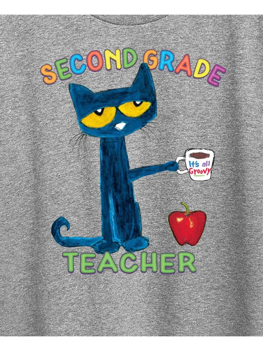 Футболка с принтом Pete the Cat Second Grade Teacher Hybrid Apparel — изображение 3 из 3, серый