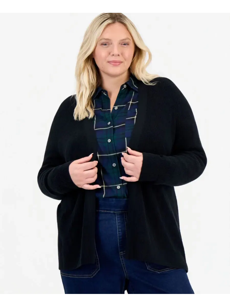 Кардиган с открытым передом и текстурой, Plus Size Style & Co — изображение 1 из 3, глубокий черный