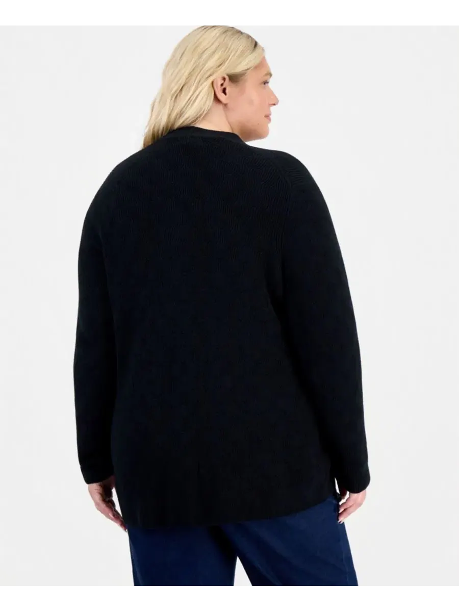 Кардиган с открытым передом и текстурой, Plus Size Style & Co — изображение 3 из 3, глубокий черный