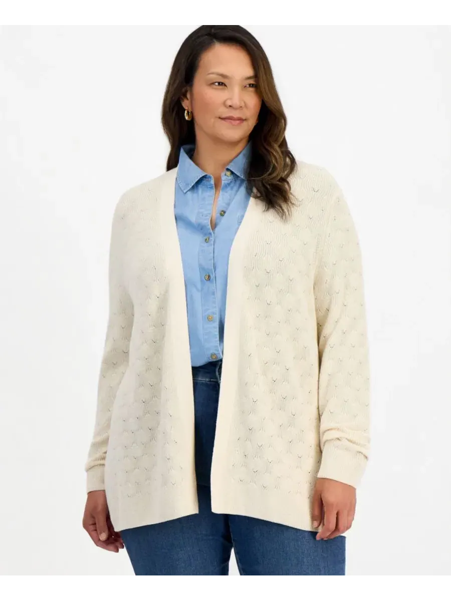 Кардиган женский удлиненный с открытым передом, модель Textured Open-Front Style & Co — изображение 1 из 3, коричневый