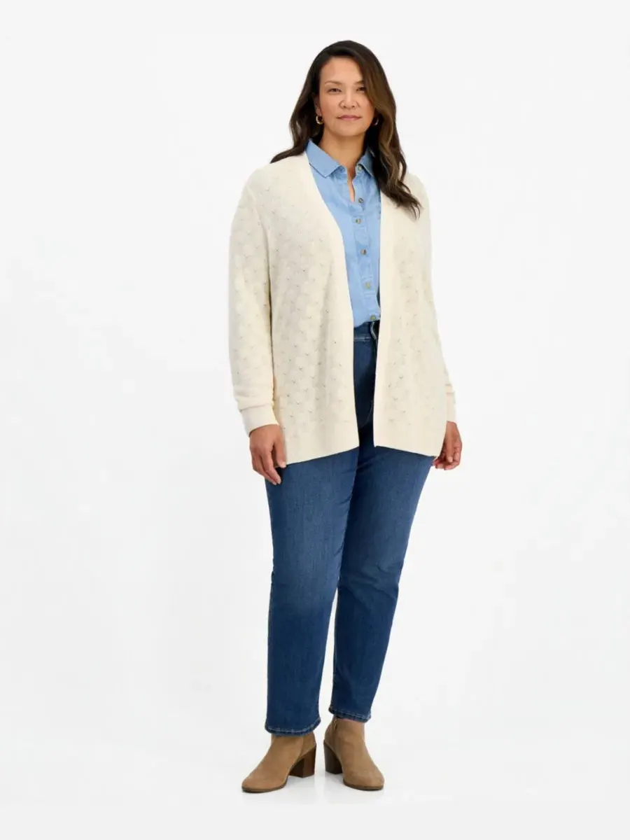 Кардиган женский удлиненный с открытым передом, модель Textured Open-Front Style & Co — изображение 2 из 3, коричневый
