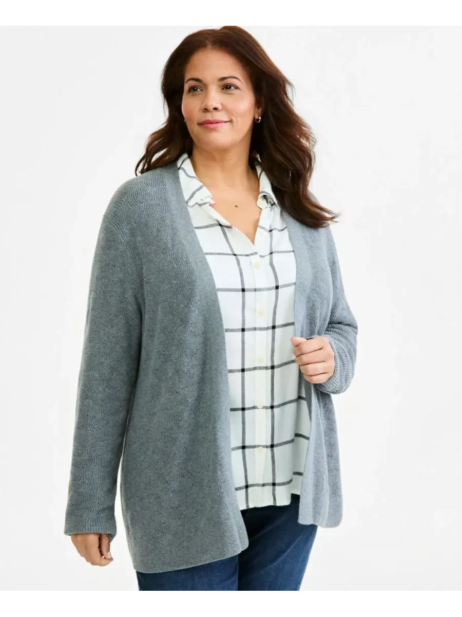 Кардиган без воротника с длинным рукавом, текстурированный Style & Co, Stormy Heather