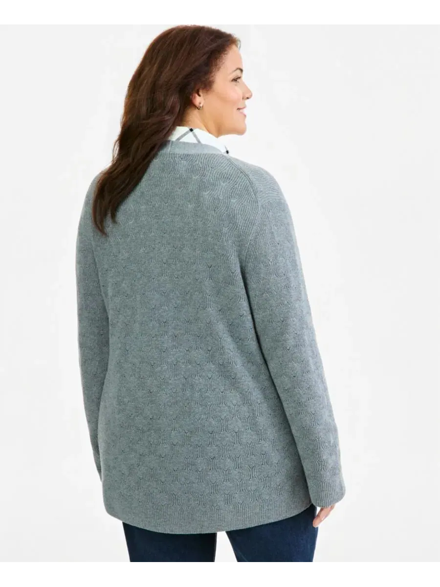 Кардиган без воротника с длинным рукавом, текстурированный Style & Co, Stormy Heather — изображение 2 из 4