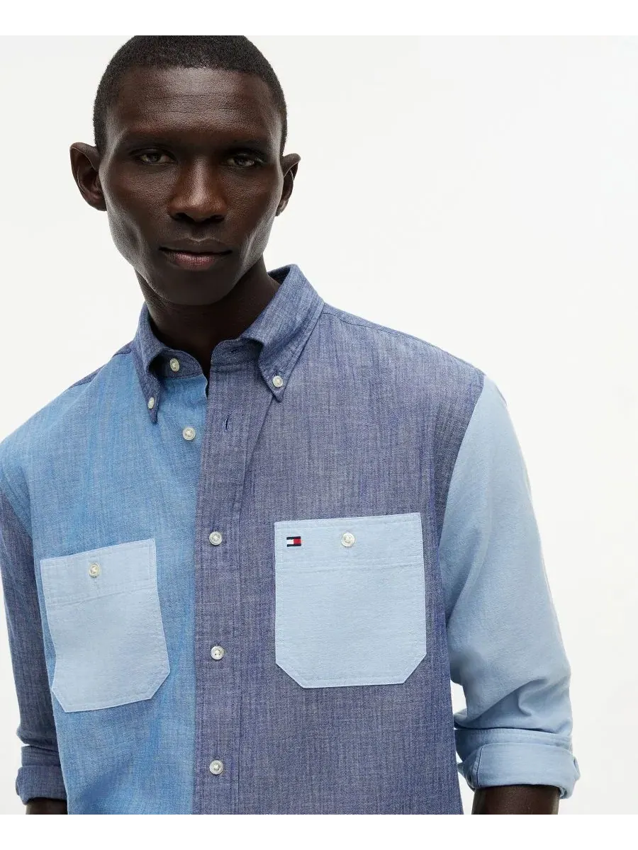 Рубашка с контрастной отделкой из хлопка, с длинным рукавом Tommy Hilfiger — изображение 3 из 4, синий