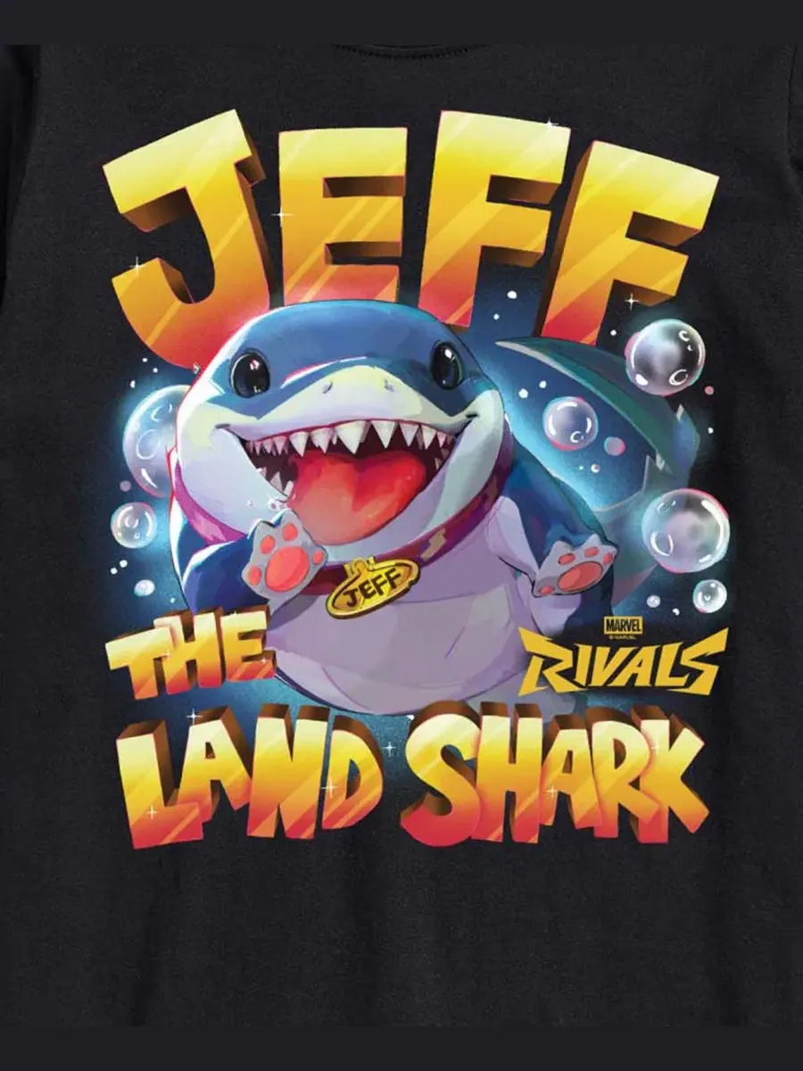 Футболка с графическим принтом Marvel Rivals Jeff The Landshark AIRWAVES — изображение 3 из 3, черный