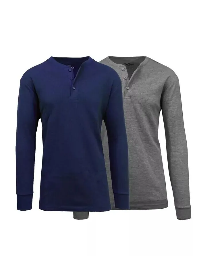Мужская термофутболка с длинным рукавом Henley, упаковка из 2 шт Galaxy By Harvic — изображение 1 из 1, мульти