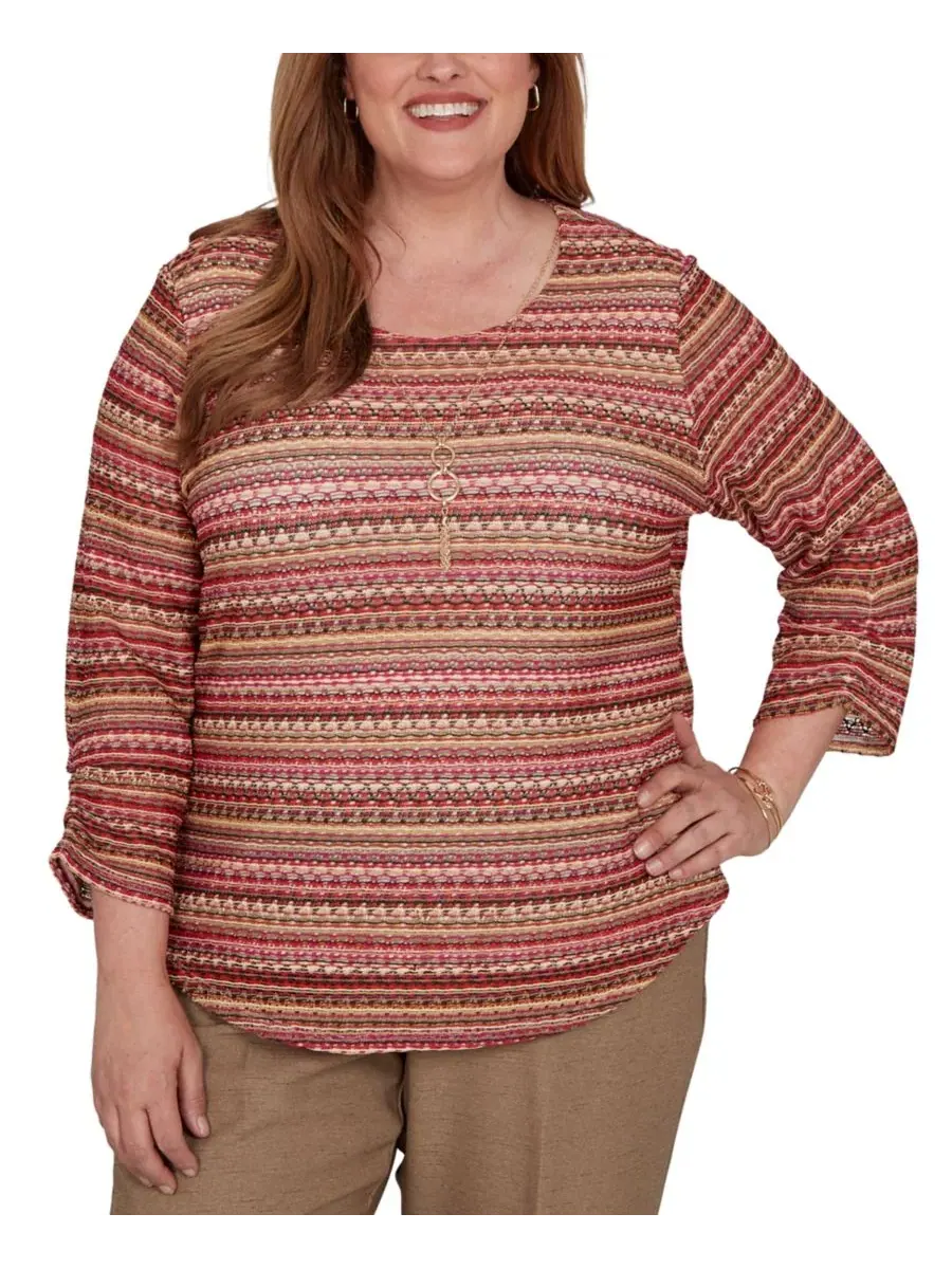 Футболка с принтом и 3/4 рукавом Union Square Plus Size Alfred Dunner — изображение 1 из 5, коричневый мульти