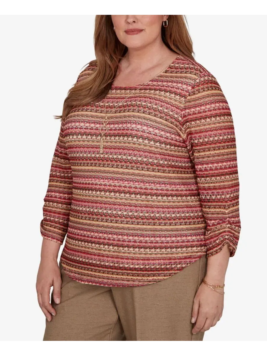 Футболка с принтом и 3/4 рукавом Union Square Plus Size Alfred Dunner — изображение 2 из 5, коричневый мульти