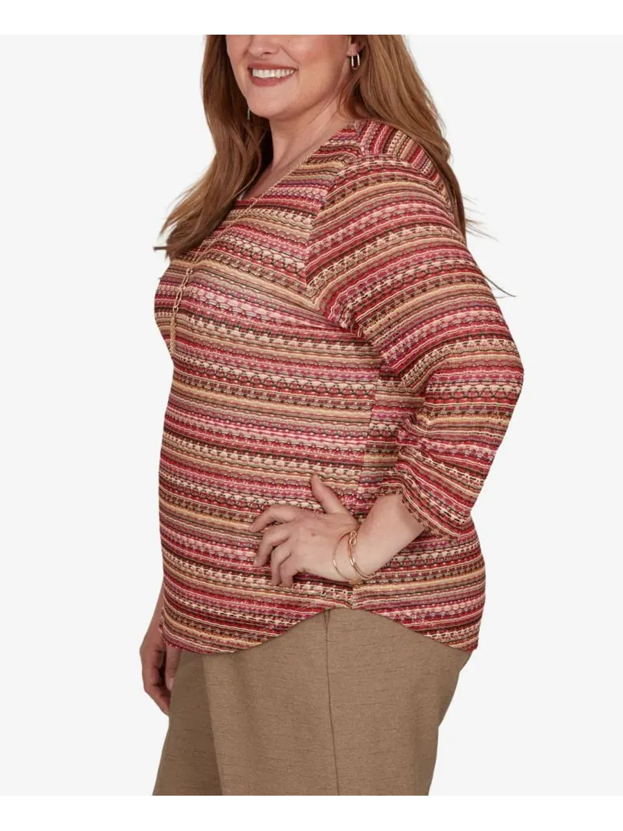 Футболка с принтом и 3/4 рукавом Union Square Plus Size Alfred Dunner — изображение 3 из 5, коричневый мульти