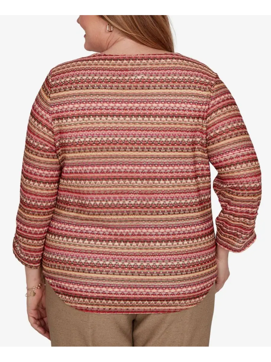 Футболка с принтом и 3/4 рукавом Union Square Plus Size Alfred Dunner — изображение 5 из 5, коричневый мульти