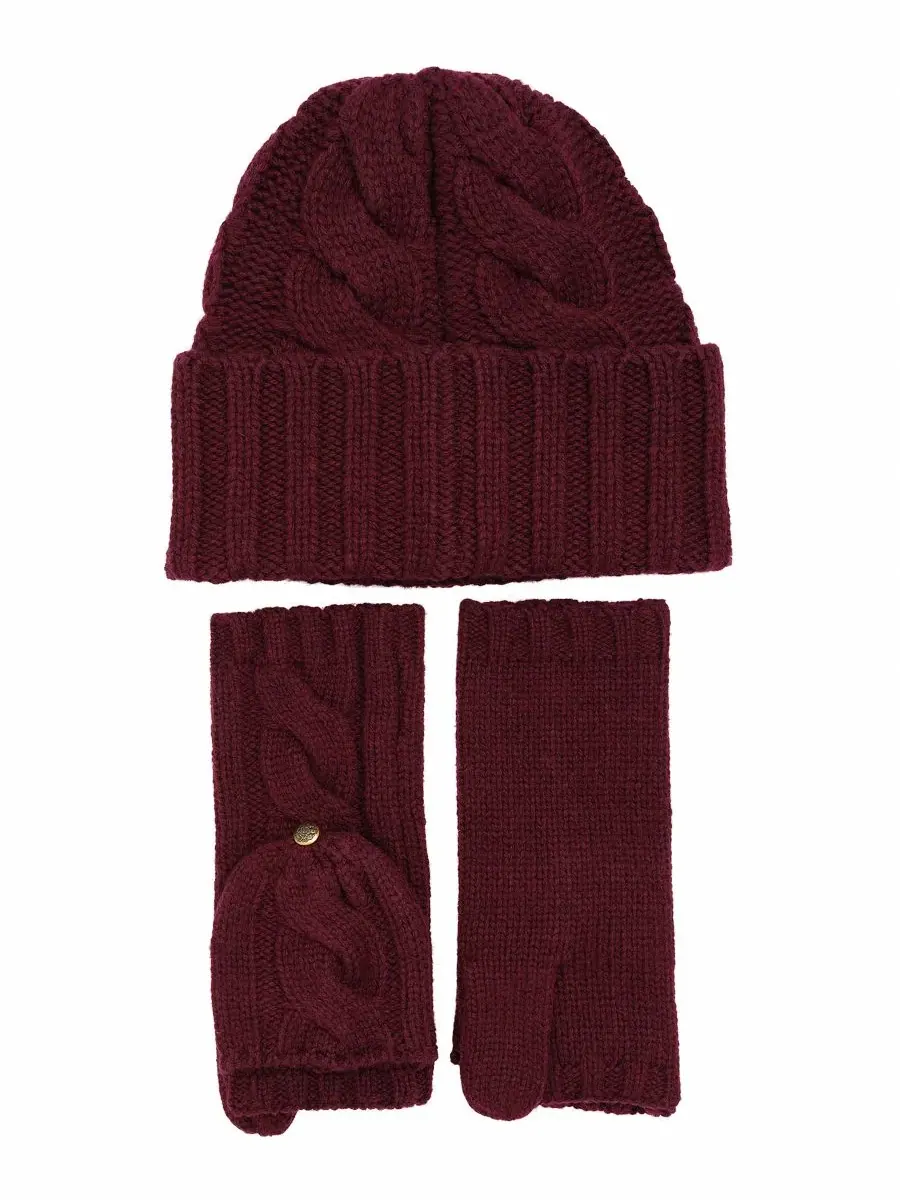 Комплект шапка и варежки с косами Convertible Cable Lauren Ralph Lauren — изображение 2 из 3, красный